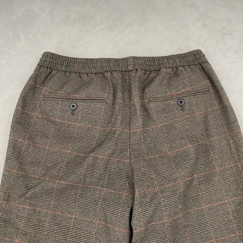 Express Extra Slim Mens Plaid Trousers Brown Glen Check Drawstring Pants Size M - Picture 9 of 10
